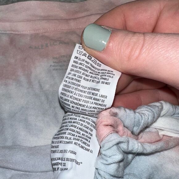 American Eagle Dreamy Pastel Pink Blue Tie Dye Cinch Waist Tee XS EUC - Picture 6 of 9